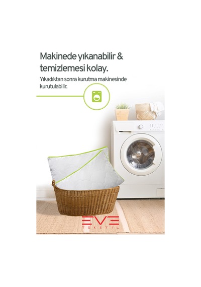 4 Adet Yeşil Serisi Kılıflı Fermuarlı Klimali Antialerjik Silikon Nano Elyaf Yastık 50x70cm Beyaz