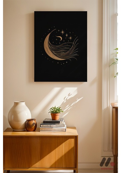 Altın Ay Mistik Poster, Çerçevesiz Yüksek Kalite Duvar Afişi - Modern Ev Dekorasyonu