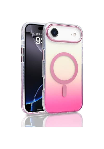 Zore İphone 17 Air Kılıf M-safe Şarj Özellikli Transparan Renk Geçişli Ogaa Toros Kapak - Rose Pembe