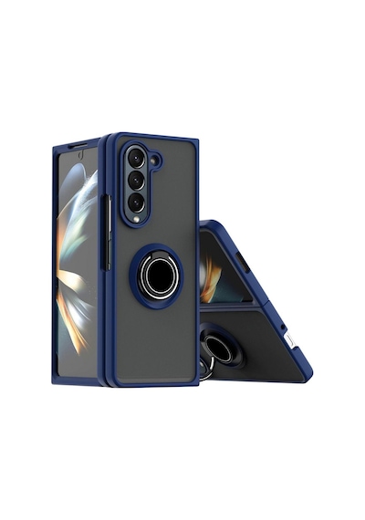 Samsung Galaxy Z Fold 6 Uyumlu Kılıf Yüzüklü Standlı Extra Darbe Koruma Sert Kapak - Lacivert