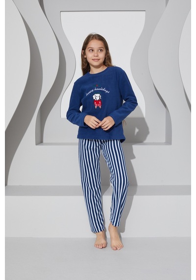 Siyah İnci Alt-üst Polar Pijama Takım 24223083 Lacivert