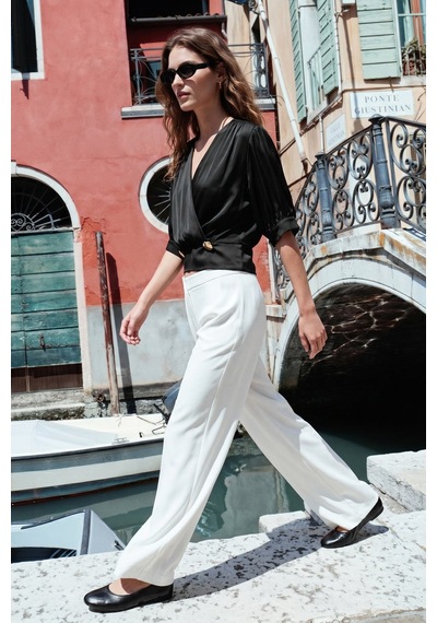 Sateen Bol Paça Pantolon - Ekru-137471