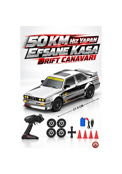 Oyuncak Uzaktan Kumandalı 50 Km/h Hızlı Drift Araba Esp Denge Sistemli 370 Motorlu Şarjlı Led Işıklı Rc Araba 27,5 Cm Gümüş