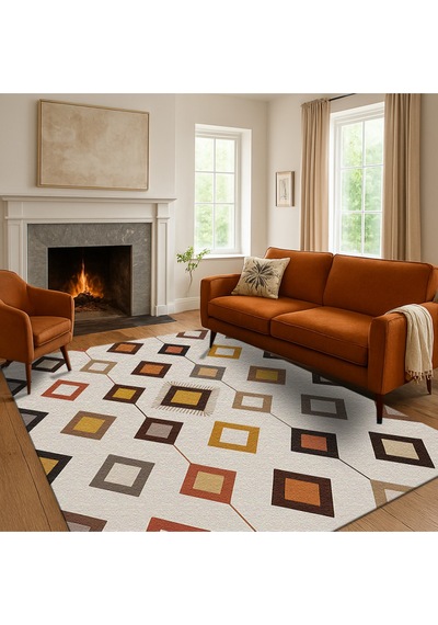 Turkıshrug Kıngdom Çok Renkli Şönil Halı El Halısı Görünümlü Saçaklı Modern Kilim