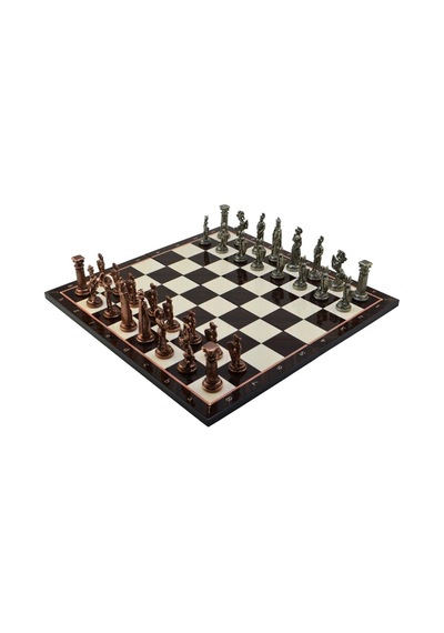Gifthome Battal Boy Metal İngiliz Satranç Takımı Antik Ve Katlanır Ceviz Desenli Mdf Satranç Tahtası 43x43 Cm.