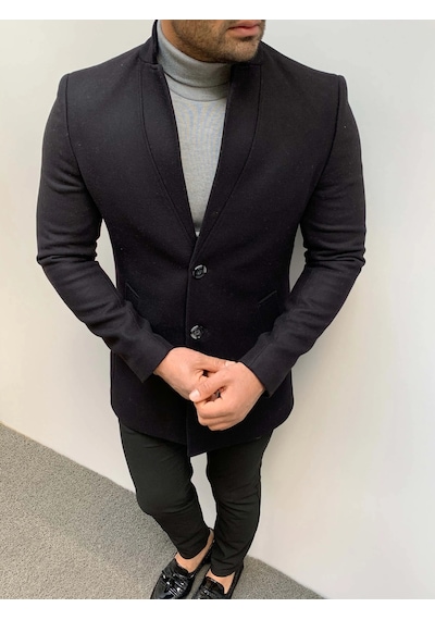 Modefendi Slim Fit Kaşe Kaban Siyah