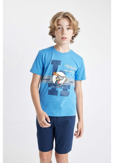 Defacto Erkek Çocuk Baskılı Kısa Kollu Şortlu Pijama Takımı C7911a824smbe277 Mavi Defacto Erkek Çocuk Baskılı Kısa Kollu Şortlu Pijama Takımı C7911a824smbe277 Mavi