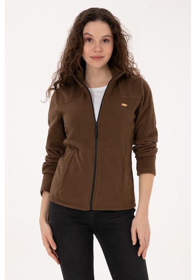 U.S. Polo Assn. Kadın Kahverengi Fermuarlı Dik Yaka Polar Sweatshirt 50316729-VR029
