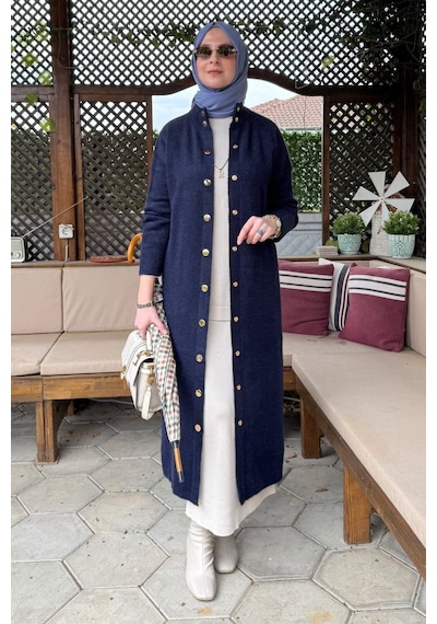 Rabia Şamlı Yakut Angora Triko Kap Lacivert Çok Renkli