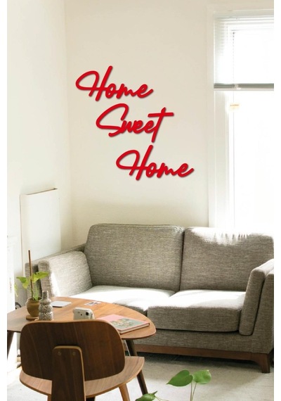 Kırmızı Home Sweet Home Yazısı Duvar Tablosu Ahşap Tablo Kapı Süs