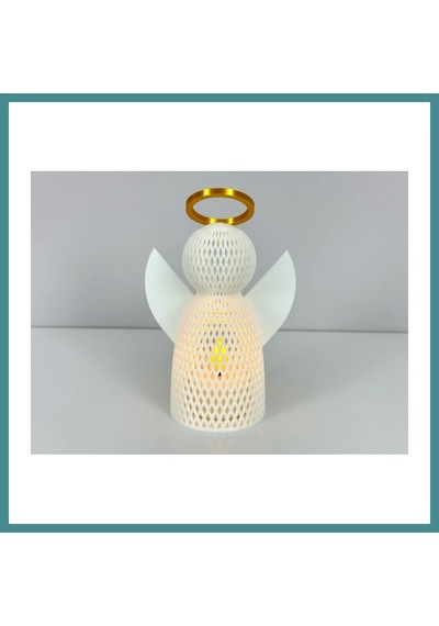 Trendexa 3d Baskı File Dokulu Melek Tealight Mumluk 14,5 Cm Altın Haleli Dekoratif Fener Şamdan Masa Süsü Mac