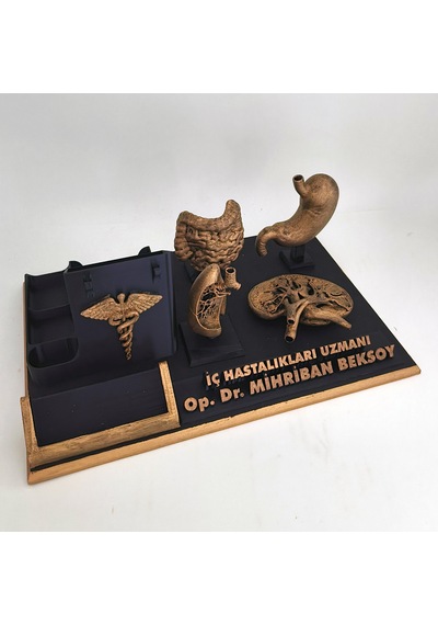 Kişiye Özel İç Hastalıkları Uzmanı Masa İsimliği Ve Kartvizitlik Gold - Siyah