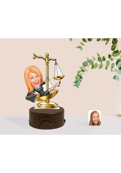 Kişiye Özel Kadın Avukat Karikatürlü Dekoratif 3D Biblo Led Işıkl (481497209)