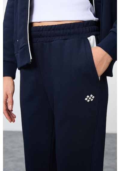 Tommy Life İndigo Kompakt Pamuklu Kalın Pürüzsüz Dokulu Kapüşonlu Oversize Fit Kadın Eşofman Takım - 95343 Indıgo