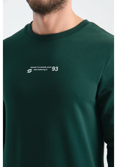 Shooter Sportwear Shooter Erkek Üç İplik Sweatshirt Regular Fit Pamuklu Bisiklet Yaka Günlük Spor Basic Koyu Yeşil