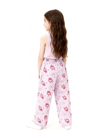 Kız Çocuk Pijama Altı Beli Lastikli Tavşan Baskılı Lila