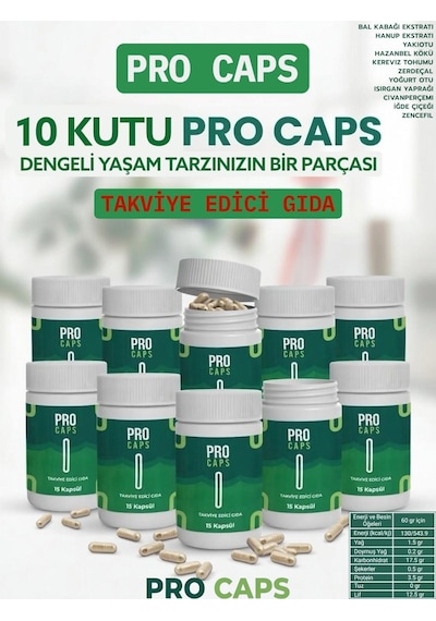 Procaps 10 Kutu X 15 Kapsül Takviye Edici Gıda Pro Caps Detox Için Çay Hediyesiyle