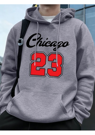 Startmore Tarzsokak Chicago 23 Mektup Baskı Kapüşonlular Erkek Sportif Gevşek Kazaklar Kış Polar Sıcak Kazak Koşu Gri