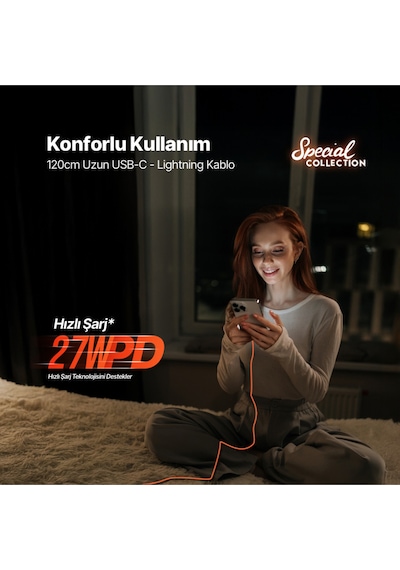 Ttec USB-C - Lightning Hızlı Şarj Kablosu 120 CM Neon Turuncu