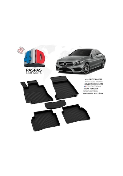 Mercedes C Serisi W205 4d Araca Özel Havuzlu Kauçuk Paspas 2015 Ve Üzeri