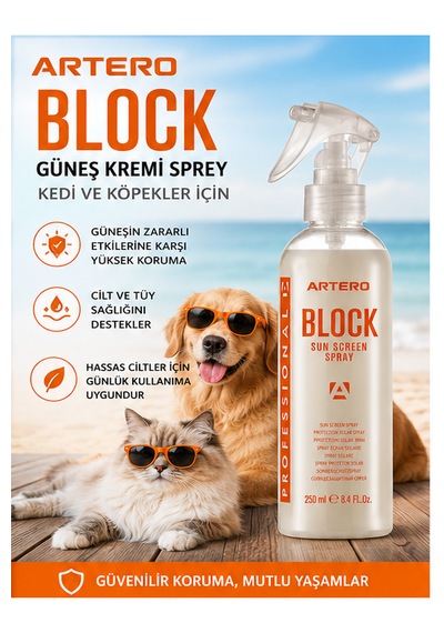Artero Block Kedi Köpek Uv Koruyucu Güneş Spreyi Tüy Ve Kürk Bakımı 250 Ml