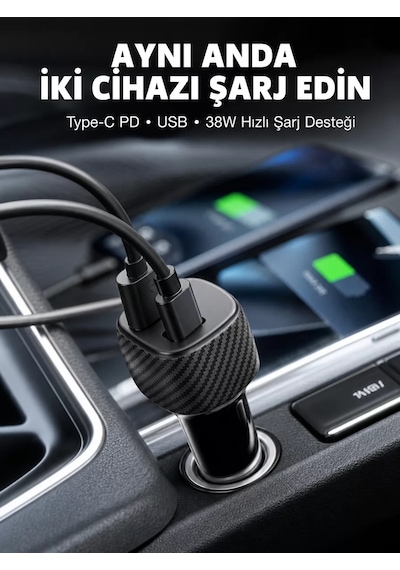 38w Oto Çakmaklık Araç Içi Şarj Cihazı Hızlı Şarj Uzun Ömürlü Yeni Nesil 1