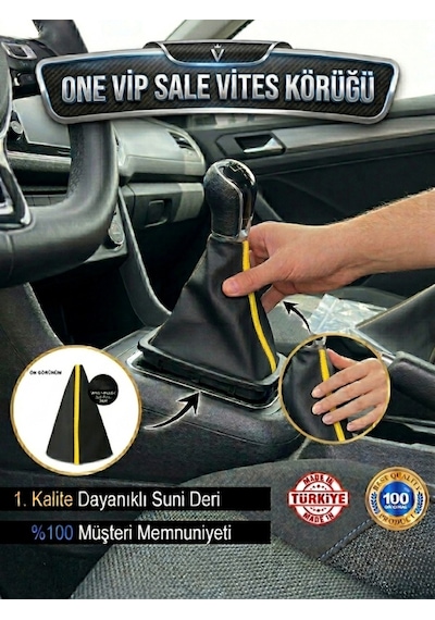 One Vıp Salecitroen C-elysee Siyah Deri Özel Yeni Tasarım Sarı Şerit Spor Dikiş Vites Körüğü Model:vipsale-vites2335 Renkli