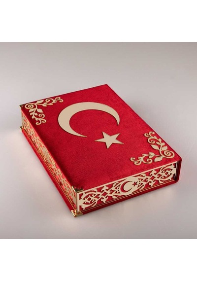 Şal+Seccade+Tesbih+AyYıldız Kuran Set (Orta, Kırmzı, Gold Pleksi)