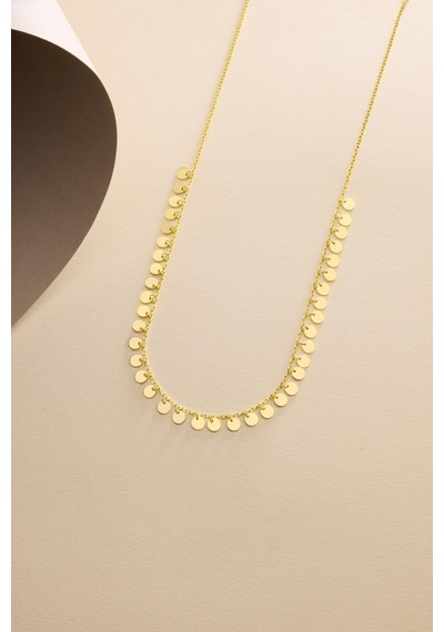 925 Ayar Gümüş Gold Kaplama Minimal Pullu Model Kolye