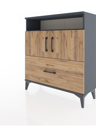 Arges Şifonyer 3 Raflı Tek Çekmeceli 2 Kapaklı 88x30x96 Antrasit-çam Antrasit