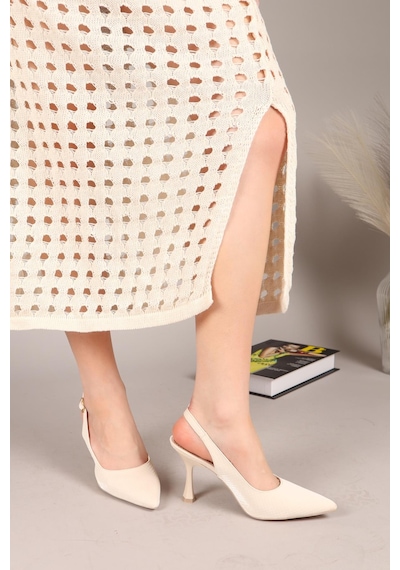 Birikon Diana Kroko Desenli Arkası Açık Stiletto Ten-7902 Ten