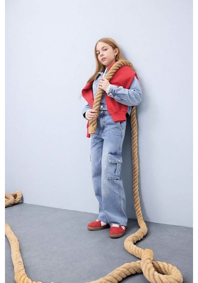 Defacto Wide Leg Kargo Geniş Bol Paça Mavi Kız Çocuk Jean Pantolon D7089a8/nm39 Mavi