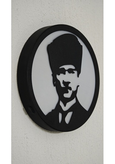 Morfem3d Atatürk Silüetli Led Aydınlatmalı Daire Lamba Model 5 Duvar & Masa Üstü Kullanım Siyah - Beyaz