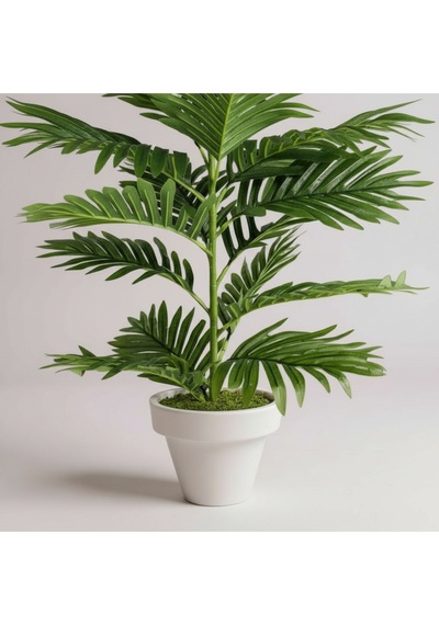 100 Cm Yapay Areca Palmiyesi Premium Dekoratif İç Mekan Bitkisi Beyaz Plastik Saksı Yeşil