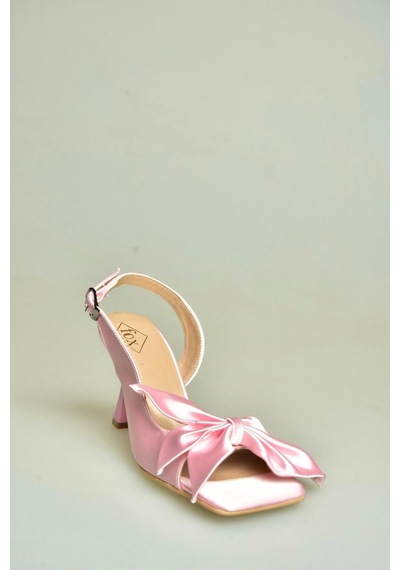 Fox Shoes K749384904 Pembe Kumaş Kurdele Detaylı Topuklu Ayakkabı Pembe