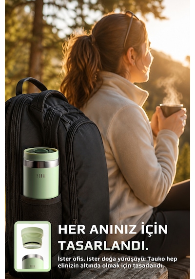 Neoflam Fika Tauko Sızdırmaz Kolay Sökülebilir Temizlenebilir Patentli Kapak Çelik Bardak Termos 470 Ml Mint Yeşili