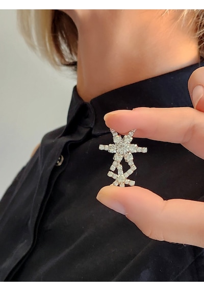 Kar Tanesi Model Kristal Taşlı Küpe Silver