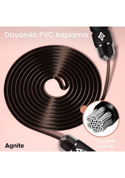 Agnıte Ağırlıklı Çelik Atlama İpi Profesyonel Fitness Siyah