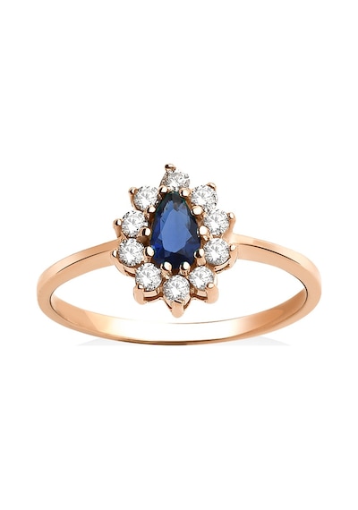 14 Ayar Mikron Altın Kaplama Safir Taşlı Damla Halo Yüzük Vintage Stil - Rs00116 Altın