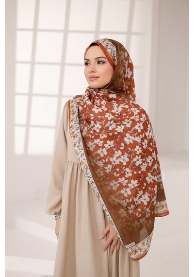 Mimiyum Flora Desen Soft Şal Kiremit