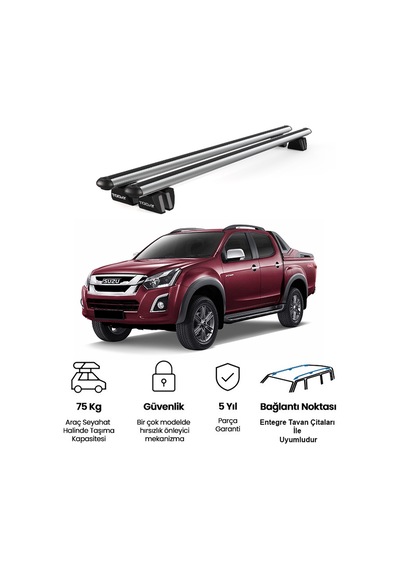 Pençe Isuzu D-max 2013-2020 Uyumlu Gri Ara Atkı 135cm Port Bagaj Tavan Barı