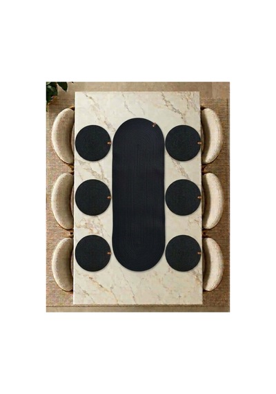 Nakkaş Home Jüt Runner Ve Supla Seti 35x100 Cm Runner + 33x33 Cm Jüt Amerikan Servis Doğal Masa Dekorasyonu Siyah