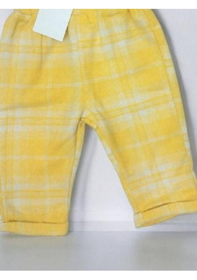 Çikoby Kız Çocuk Bel Lastikli Ekose Pantolon-13669 Sarı