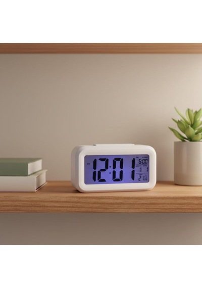 Dekoratif Dijital Alarmlı Saat Lcd Işıklı Termometreli Alarmlı Dijital Mini Masa Saati Masada Yer Kalamayan Ve Beli Diğer
