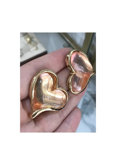 Lunarie Kalp Vintage Statement Vintage Küpe 14k Gold Çerçeveli Pembe
