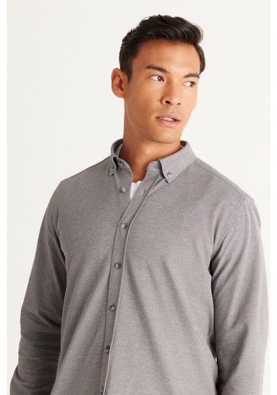 AC&Co / Altınyıldız Classics Erkek Grı Slim Fit Dar Kesim Düğmeli Yaka Pike Desenli Örme Gömlek Gri AC&Co / Altınyıldız Classics Erkek Grı Slim Fit Dar Kesim Düğmeli Yaka Pike Desenli Örme Gömlek Gri
