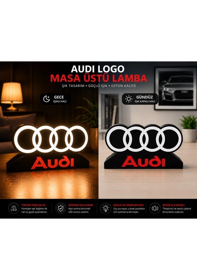 Audi Masa Lambası , Audi Logolu Led Işıklı Masa Lambası , Audi Gündüz Gece Masa Lambası Siyah