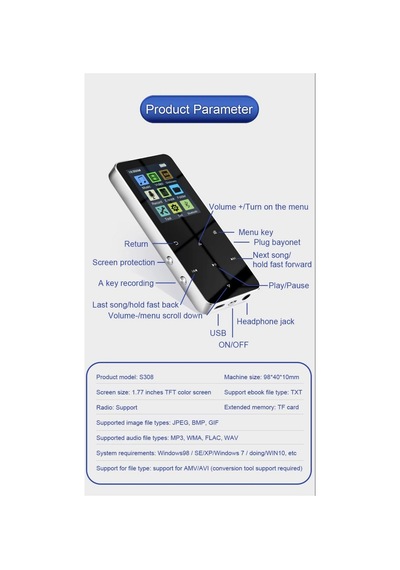 8gb Hafızalı Mp3-mp4 Player Müzik Çalar Fm Radyo Bluetooth Kulaklık Ve Hoparlör İle Kullanabilme