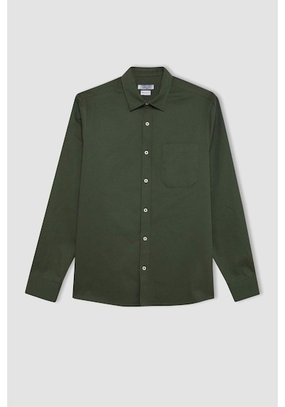 DeFacto %100 Pamuk Regular Fit Düğmeli Basic Düz Gabardin Uzun Kollu Gömlek A5383AX24AUGN900