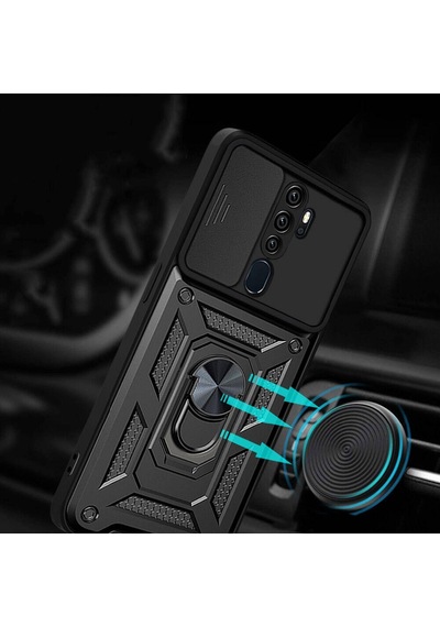 Oppo A5 2020 İle Uyumlu Kılıf Magnetik Standlı Kamera Korumalı Sürgülü Kapak